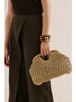 Manuka Lael Hasır Clutch Çanta Bej