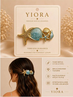 Yiora Premium Kadın Renkli Deniz Kabuğu Temalı Gold Detaylı Otomatik Toka 7-8cm