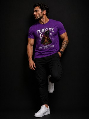 Enb1r Moda Türkiye Taraftar Tişörtü Unisex Ay Yıldız Bozkurt Baskı Detaylı Bej Premium T-Shirt