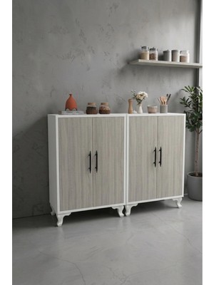 Msy Home Niva Beyaz-Sonomo 2 Kapaklı Mutfak Banyo Balkon Için Çok Amaçlı Depolama Dolabı 138X69X33 cm