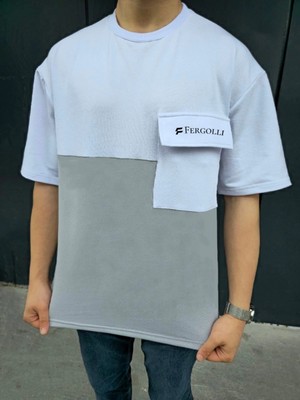 MiraLive Torba Cep Detaylı  Parçalı T-Shirt - Gri -
