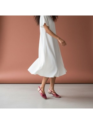 Ne&Ve Shoes Bordo Saten Biye Kadın Günlük Kadın Sandalet