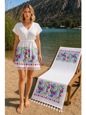 Pırlanta Çeyiz Flamingo Plaj Elbisesi ve Peştemal 2'li Set