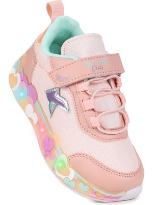 Kiko Kids Heart Işıklı Günlük Cırtlı Kız Çocuk Spor Ayakkabı