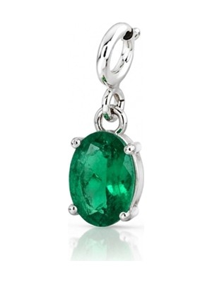 Silveranka 925 Ayar Gümüş Minimal Zümrüt Yeşili Oval Taşlı Charm Kolye Ucu