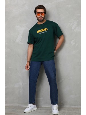MiraLive Basic Bisiklet Yaka Oversize T-Shirt - Yeşil -