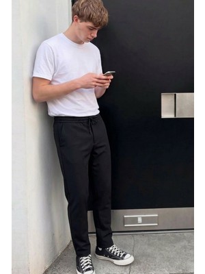 Comstar Erkek Lastikli Çift Cepli Siyah Jogger Pantolon