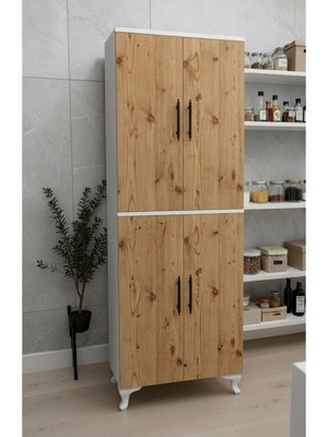 Msy Home Liva Beyaz-Çam 2 Kapaklı Mutfak Banyo Balkon Için Çok Amaçlı Depolama Dolabı 198X69X33 cm
