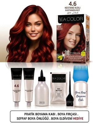 Sea Color Set Saç Boyası 4.6 Kestane Kızılı 2 Li +Pratik Boya Kabı