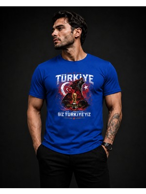 Enb1r Moda Türkiye Taraftar Tişörtü Unisex Ay Yıldız Bozkurt Baskı Detaylı Bej Premium T-Shirt