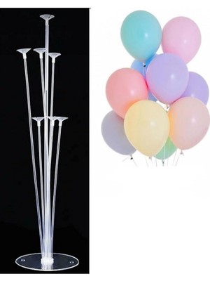 Adet 12 Inç Balon ve Balon Standı (Makaron Karışık)