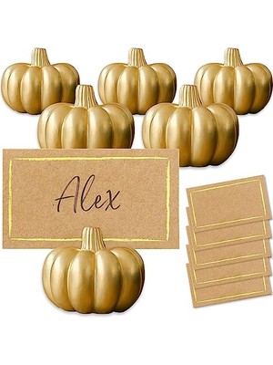Larskas Fall Decor Mini Altın Kabak Masa Kartı Tutucu (6 Adet), Şükran Günü Masa Dekorasyonu, Sonbahar Temalı Düğünler, Gelin Buketleri Için Mükemmel