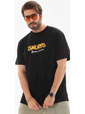 MiraLive Bisiklet Yaka Baskılı Oversize T-Shirt - Siyah -