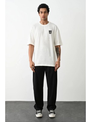 MiraLive Bisiklet Yaka Baskılı Oversize T-Shirt - Beyaz -