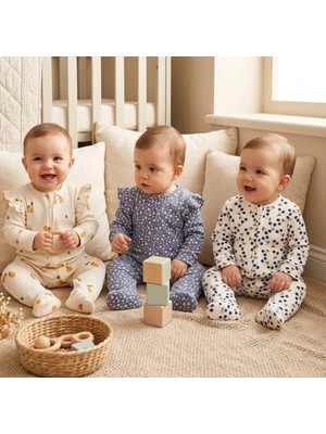 Aki Moda Kids Aki Moda Kıds Fırfır Detaylı Desenli Fermuarlı Kız Bebek Tulum – %100 Pamuk Yumuşak Dokulu