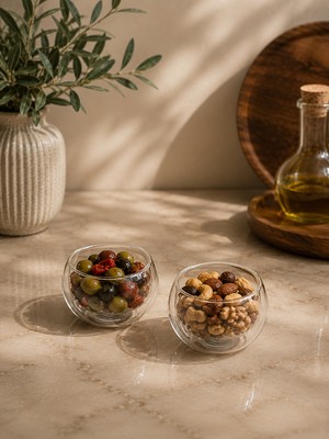 Yzhome 2 Li Çift Cidarlı Cam Sosluk Kase Sunumluk 160ML