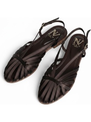 Ne&Ve Shoes Kahve Saten Biye Kadın Günlük Kadın Sandalet