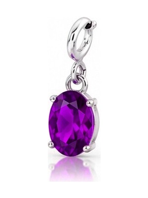 Silveranka 925 Ayar Gümüş Minimal Ametist Oval Taşlı Charm Kolye Ucu