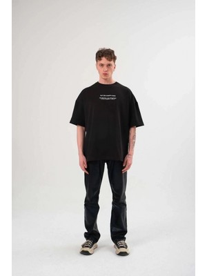 MiraLive Bisiklet Yaka Baskılı Oversize T-Shirt - Siyah -