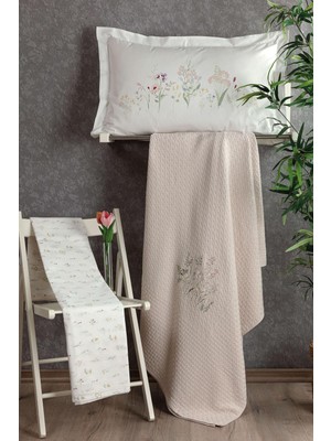 Pupilla Collection Paradise 4 Parça Nakışlı Pike Takımı - Pudra