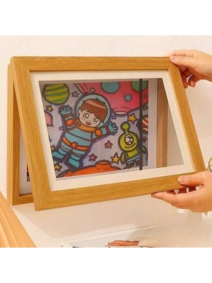 Resim Sanat Çerçevesi – Mıknatıslı Kapaklı, Duvara Asılabilir, Etkinlik Sergileme Çerçevesi, Çocuk Çizimleri Için Katlanabilir Çerçeve, A4 (Ahşap)