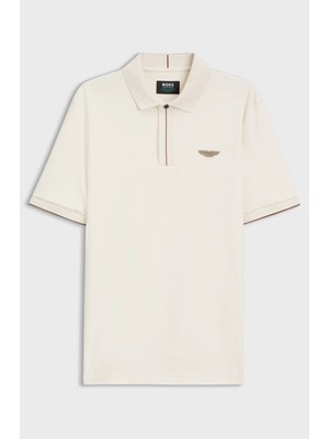 Boss Erkek Düğme Kapama Kısa Kol Düz Regular Fit Ekru Polo Yaka T-Shirt 50575003-118