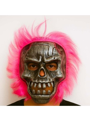 Skygo Wild Skull - Gümüş Kafatası Pembe Saçlı Iskelet Maske