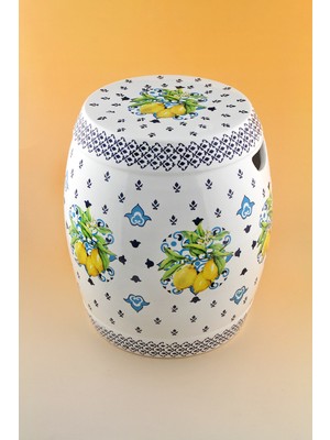 Bursa Porselen Dekor Lemon & Bleu Blanc Seramik Yan Sehpa / Tabure