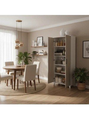 Msy Home Nila Beyaz-Sonomo 2 Kapaklı Mutfak Banyo Balkon Için Çok Amaçlı Depolama DOLABI175X68X35 cm