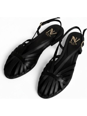 Ne&Ve Shoes Siyah Saten Biye Kadın Günlük Kadın Sandalet
