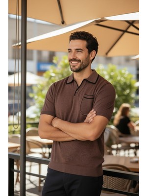 Mandala Tekstil Tek Düğmeli Cepli Yazlık Erkek Triko Tişört