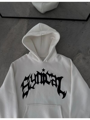 MiraLive Üç Iplik Kapüşonlu Baskılı Oversize Sweatshirt- Beyaz -