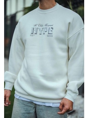 MiraLive Üç Iplik Bisiklet Yaka Baskılı Sweatshirt - Beyaz -