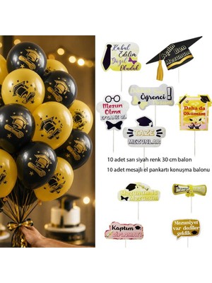 Pandoli 10 Lu Grad Karton El Tutacaklı Pankart 10 Lu Lateks Mezuniyet Balonları Set