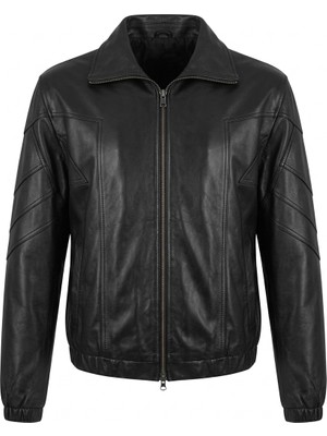 Asus Deri Hakiki Deri Siyah Retro Tasarım Bomber Deri Ceket