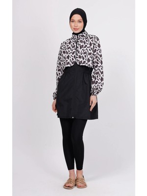 Gavlia Vera Leopar Desenli Tesettür Mayo Takımı (Üst + Pantolon + Çanta) – 3’lü Paraşüt Pantolonlu Set