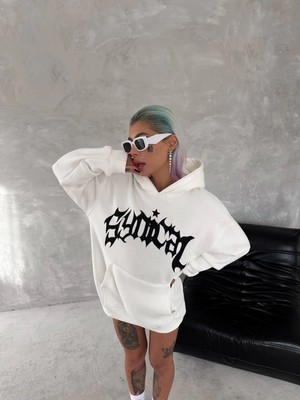 MiraLive Üç Iplik Kapüşonlu Baskılı Sweatshirt - Beyaz -