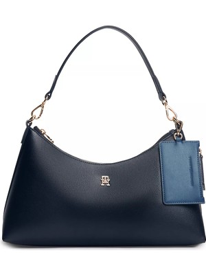 Tommy Hilfiger Kadın Çıkarılabilir Mini Cüzdanlı Fermuarlı Kısa Kulplu Th Monogram Logolu Lacivert Omuz Çantası AW0AW18720-DW6