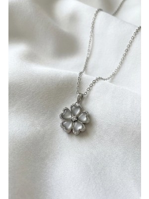 Zerneva Taşlı Lotus Çiçeği Detaylı Kolye / Kararmaz, Paslanmaz, Çelik Kolye, Sevgililer Günü, Hediye