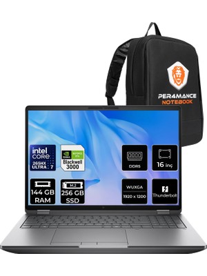 Hp Zbook Fury G1I Core Ultra 7 265HX Rtx Pro 3000 Blackwell 12GB 144GB Ram 256GB SSD 16" Fhd+ Freedos 5F9Q8ESPN381 Iş Istasyonu + Per4 Çanta