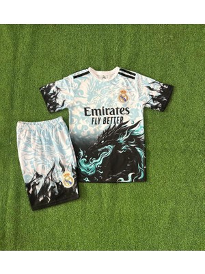 Real Madrid Ejderha Desenli Kylian Mbappe Özel Konsept Çocuk Forması (Beyaz Dragon)