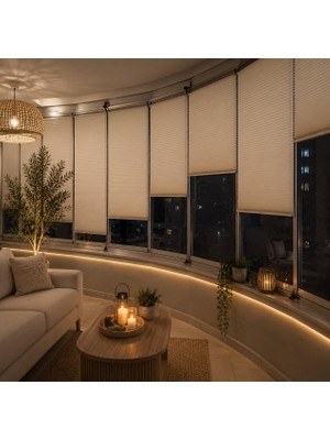 Krem Plise Katlanır Cam Balkon Perdesi - Ofis Perdesi - Mutfak Perdesi - Salon Perd