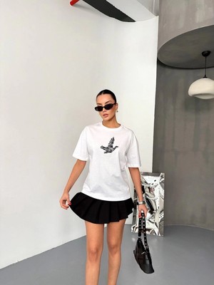 MiraLive Kısa Kol Baskılı T-Shirt - Beyaz -