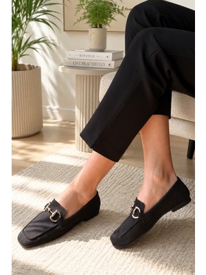 Renkli Butik Kadın Loafer Makosen Metal Tokalı Nubuk Günlük Ayakkabı