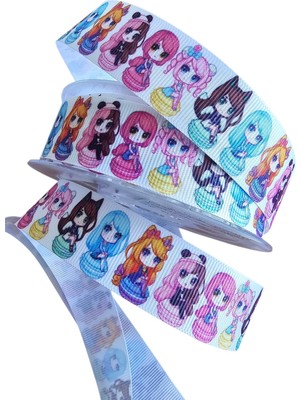 Hobiceyiz Ulutaş Macaron Chibi Tarzı Grogren Kurdele, 2.5 cm Genişlik, 20 Metre