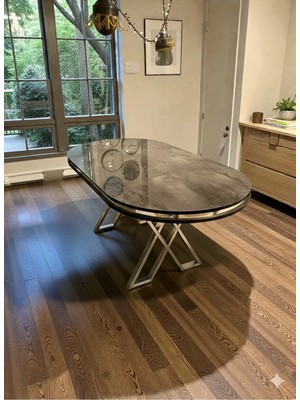 Msy Home Ironi Gold/krom Detaylı Lake Panel 90*170 cm Oval Masa