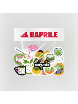 Baprile Matcha Latte Temalı 15 Parça Sticker Paketi Suya Dayanıklı Ajanda Laptop Termos Telefon Etiket Seti