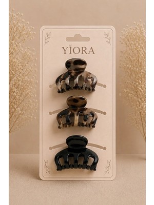 Yiora 3 Lü Leopar&leopar&siyah Premium Mandal Toka Küçük Boy