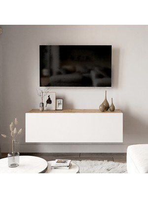 L'occi Concept Delphin 100 cm Modern Tasarımlı Kapaklı TV DLP12-AW Ünitesi Suntalam Malzemeden Çam-Beyaz