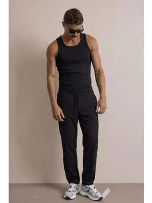 Comstar Erkek Basic Trend Bel Lastikli Siyah Bol Pantolon